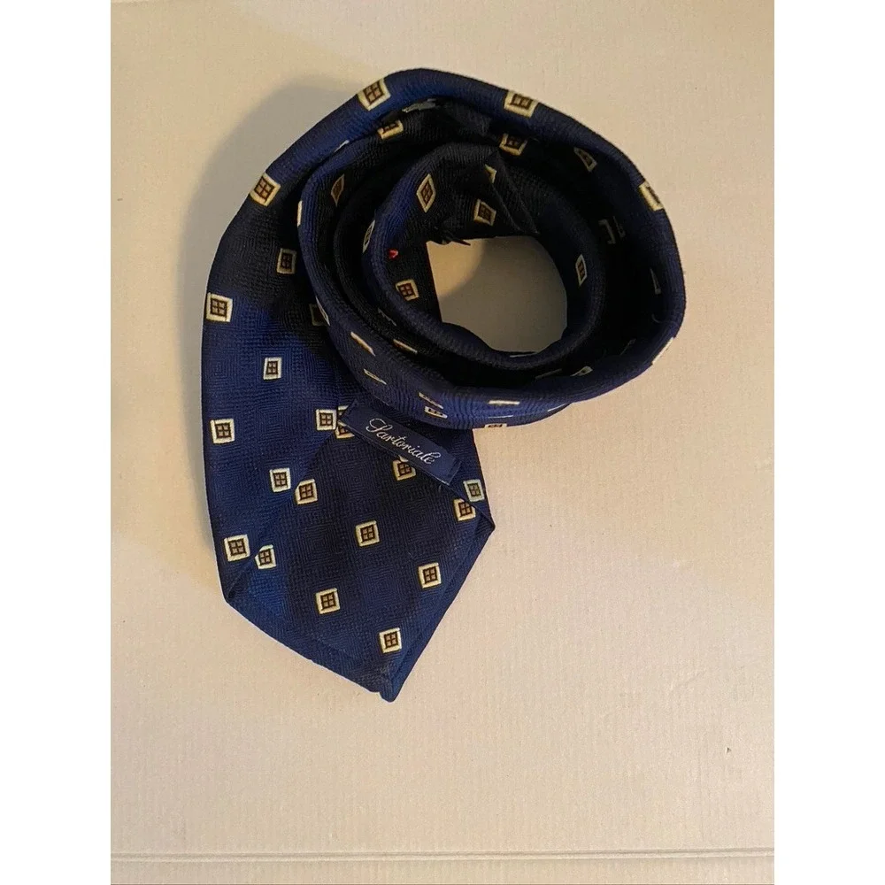 Ippolito Bari Sartoriale Navy Blue Silk Geometric Square Pattern Tie Made Italy
